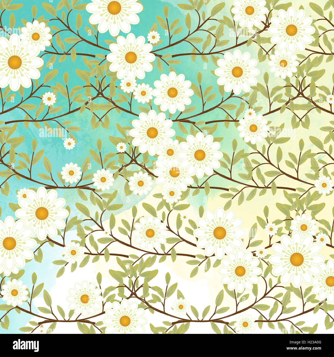 Springtime Nature Scene With Tree Branches And White Flowers - 