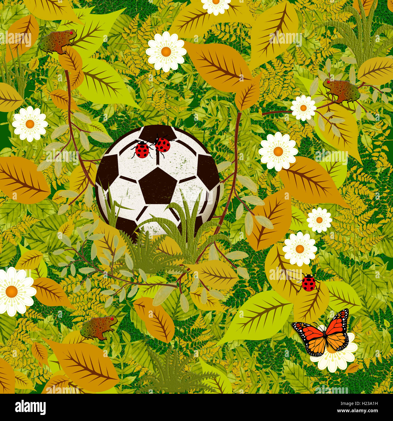 Digital Art Illustration Of Soccer Ball On The Forest Floor Stock Photo Alamy