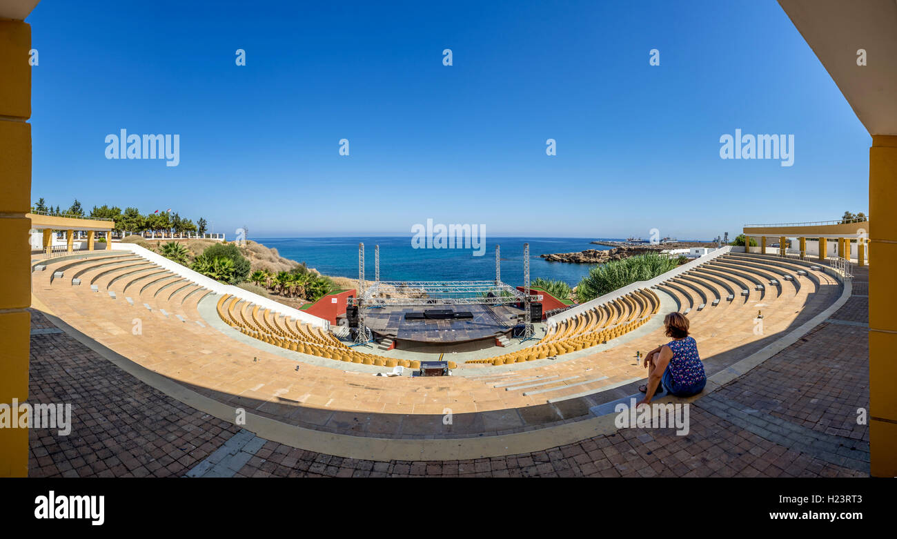 The modern amphitheatre in Kyrenia, northern Cyprus NB THIS IS A PHOTOMERGE OF SEVERAL FRAMES Stock Photo