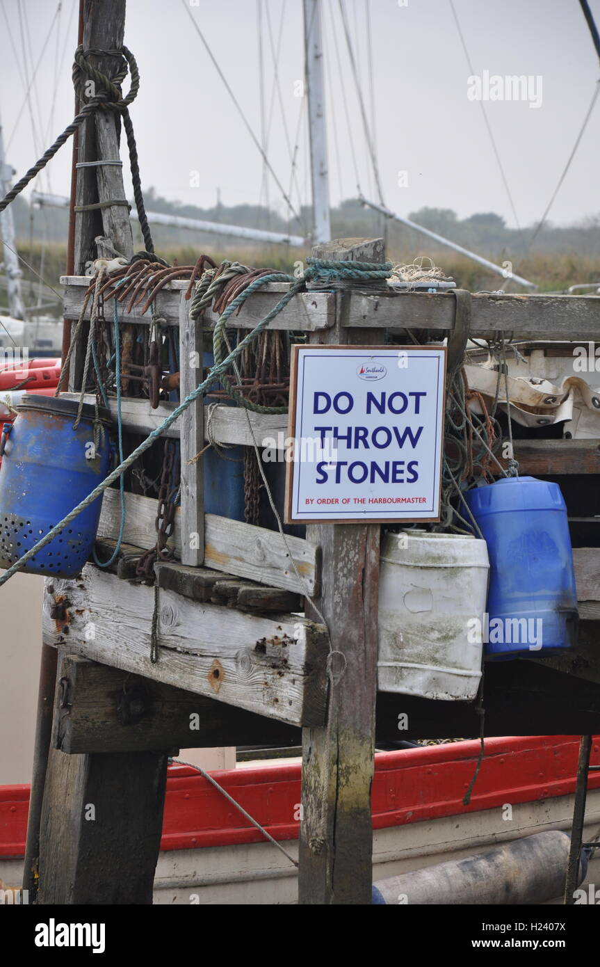Do not throw stones Southwold harbour Stock Photo Alamy