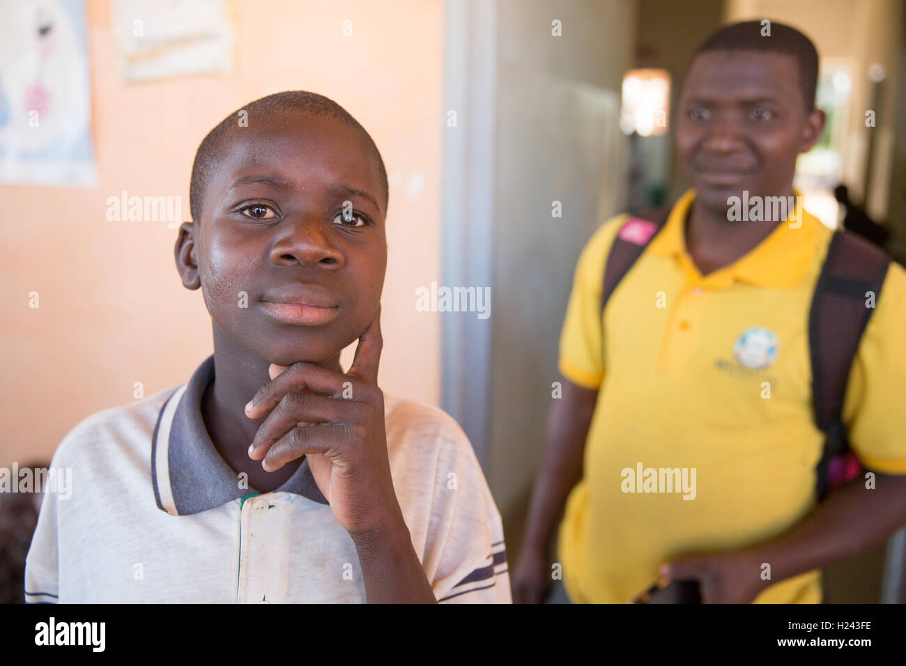Ribaue Hospital, Ribaue,  Nampula Province, Mozambique, August 2015:  Saide Antonio, 16,  after his first cataract operation the day before. Photo by Mike Goldwater Stock Photo