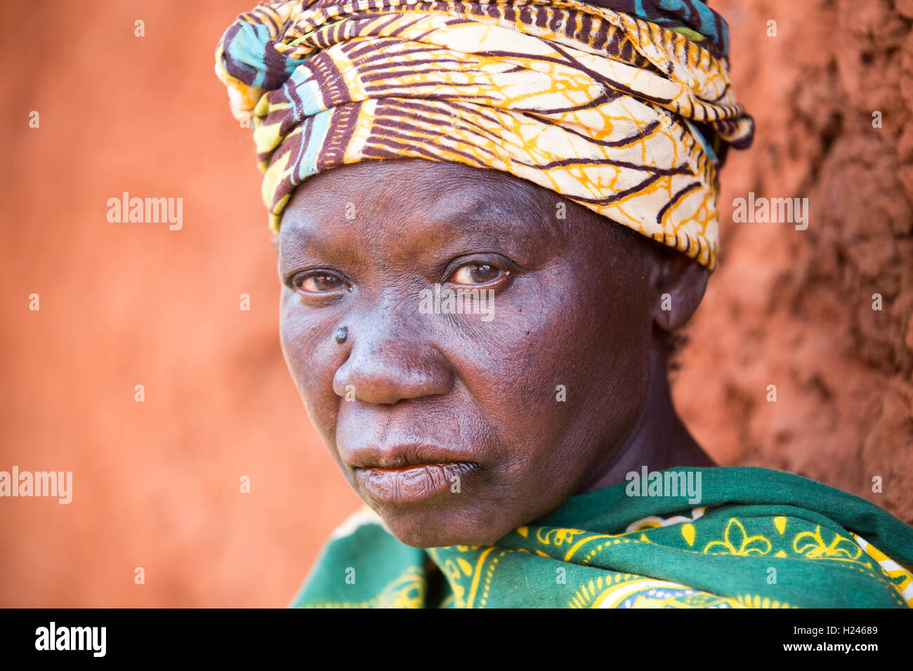 Namina village, Nampula Province, Mozambique, August 2015:  Maria Albino, 42, at home. She is blind with bilateral cataracts and needs help to do most tasks. Photo by Mike Goldwater Stock Photo