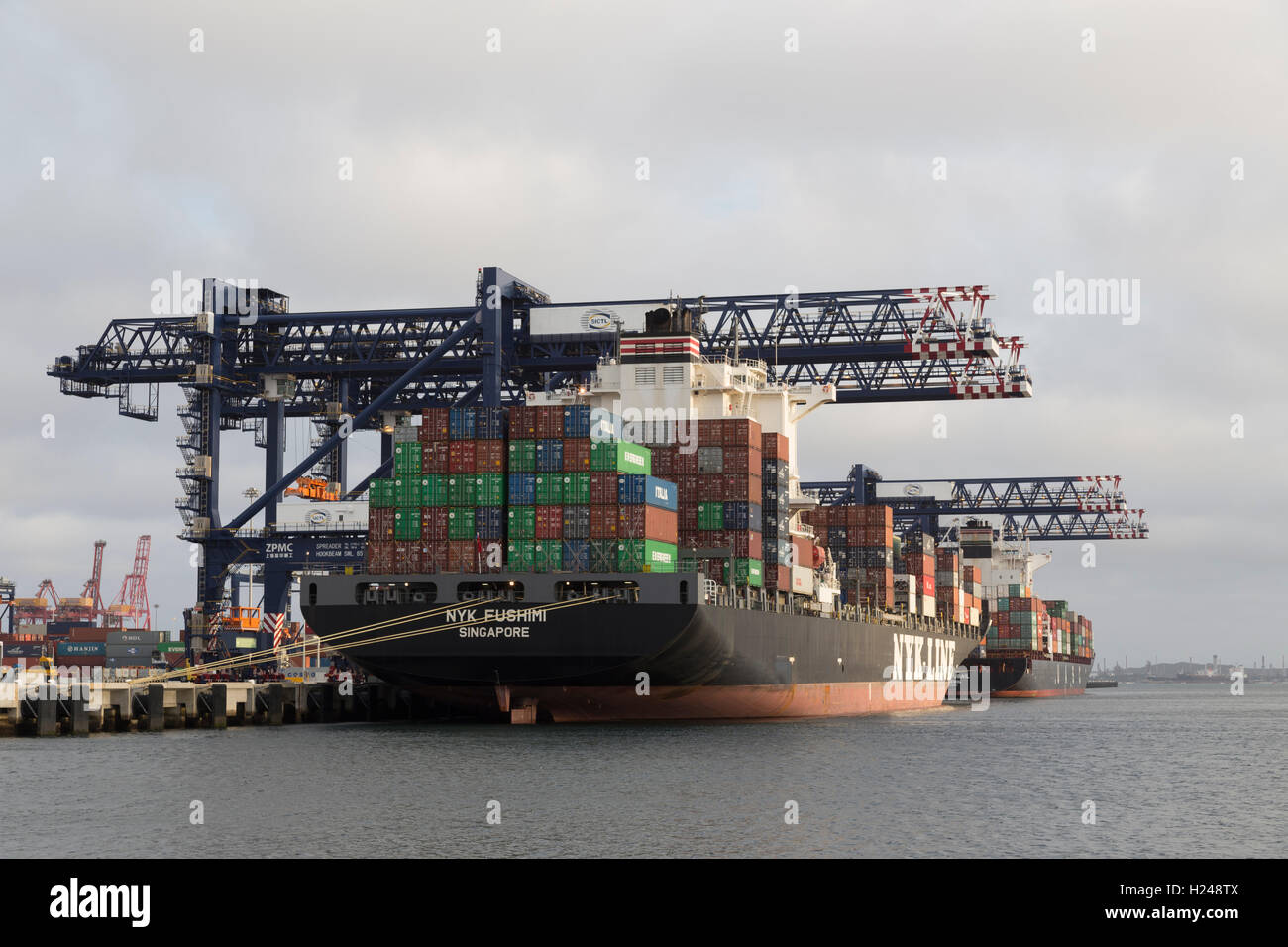 Container Ship Automated Cranes Port Botany Sydney Australia Stock Photo