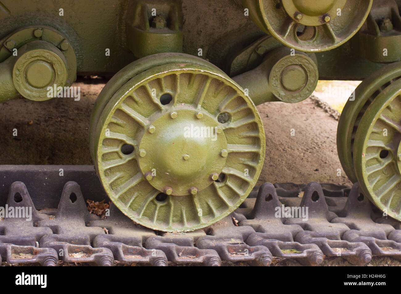 Detail of WWII Military Tank Caterpillar Close up Stock Photo