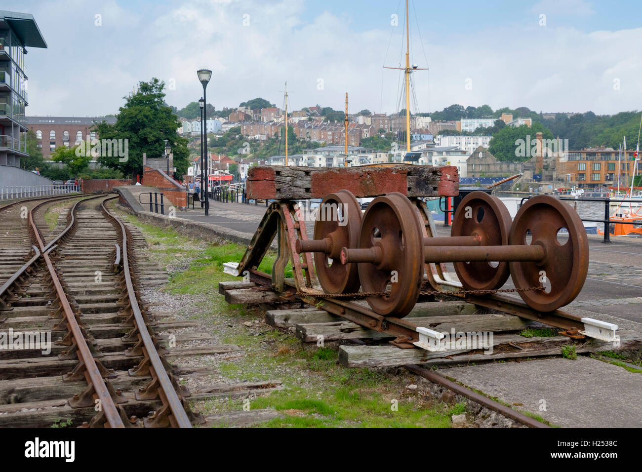 Views around the City of Bristol England UK Rolling stock or bogies on the harbourside Stock Photo