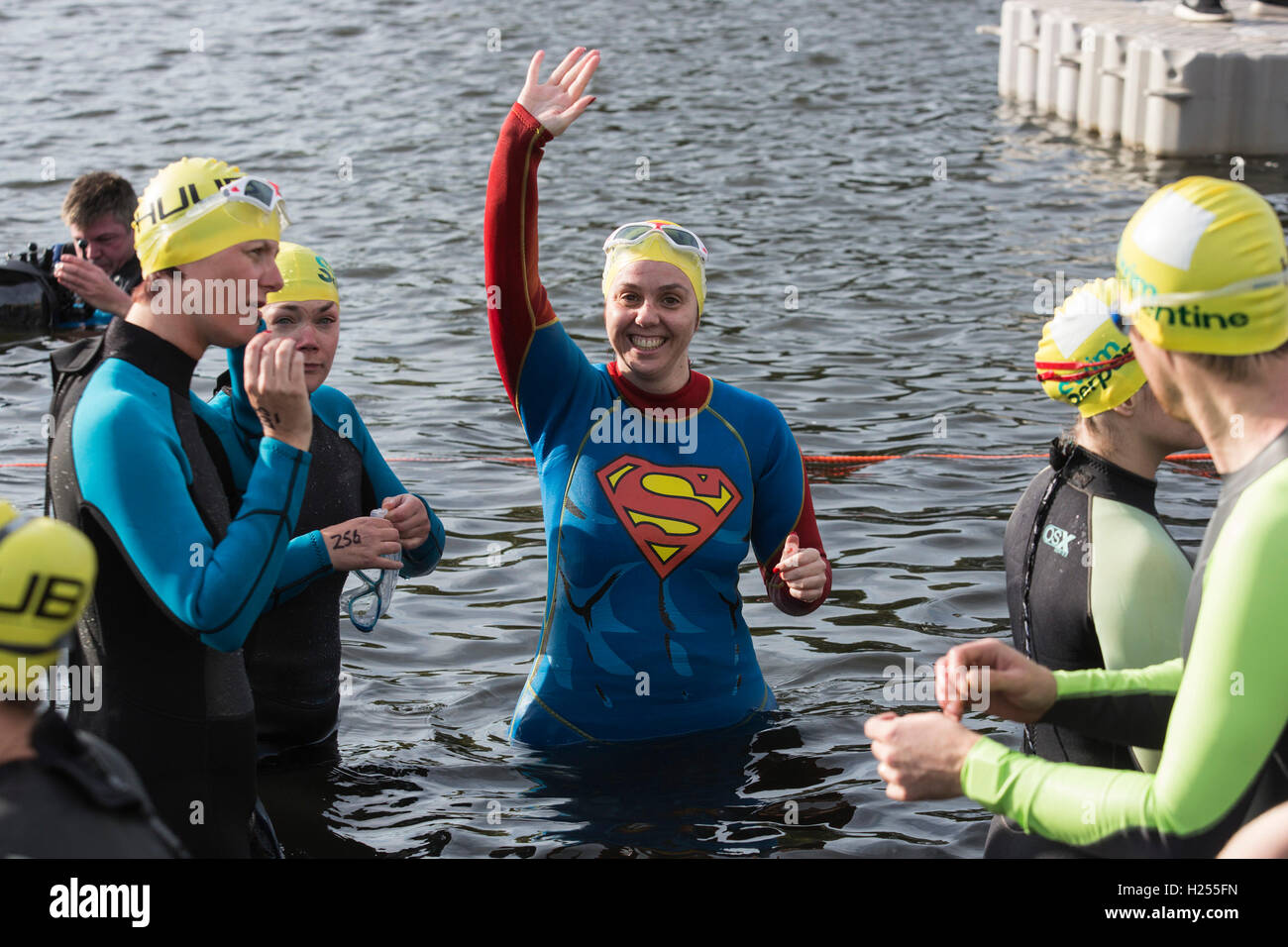 London, UK. 24th Sep, 2016. Thousands of swimmers, most of them in wetsuits, take part in the