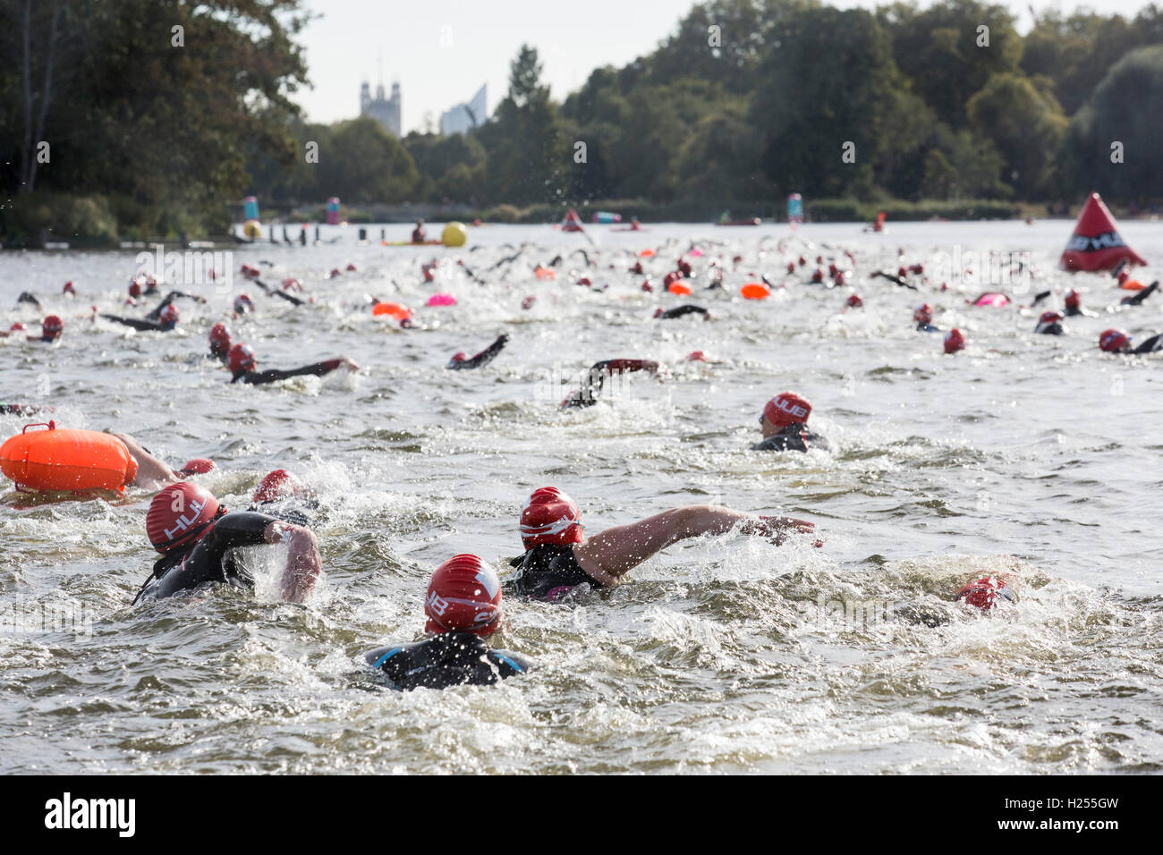 London, UK. 24th Sep, 2016. Thousands of swimmers, most of them in wetsuits, take part in the