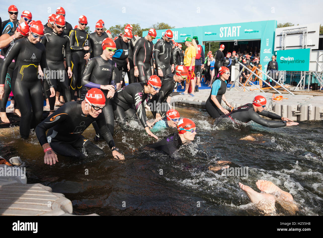 London, UK. 24th Sep, 2016. Thousands of swimmers, most of them in wetsuits, take part in the