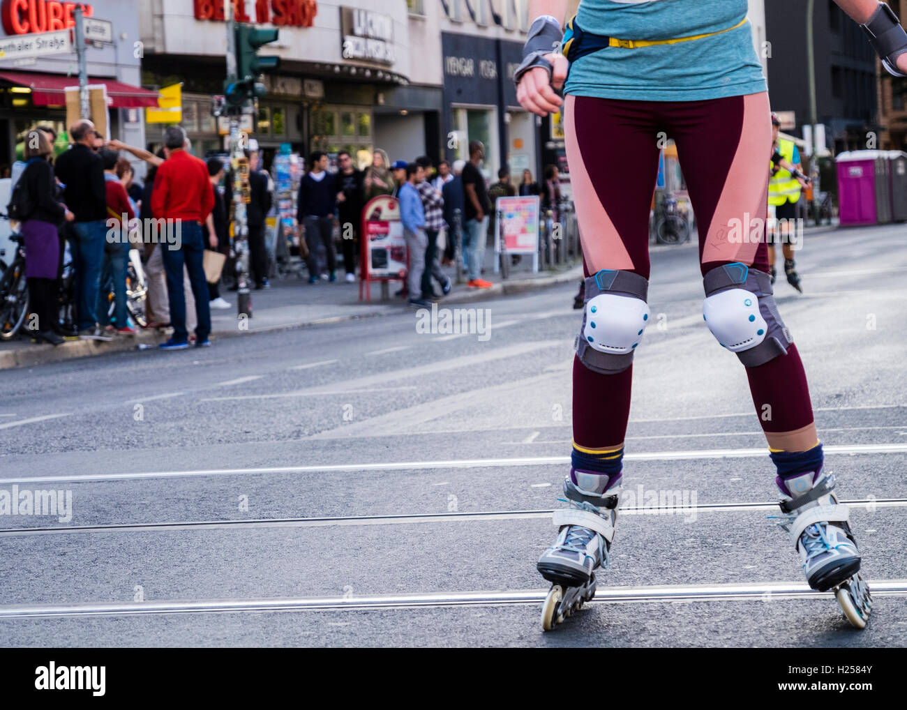 Berlin Germany, 24th September 2016. In-line skaters pass through Rosenthalerplatz during the annual In-line skating marathon Credit: Eden Breitz/Alamy Live News Stock Photo