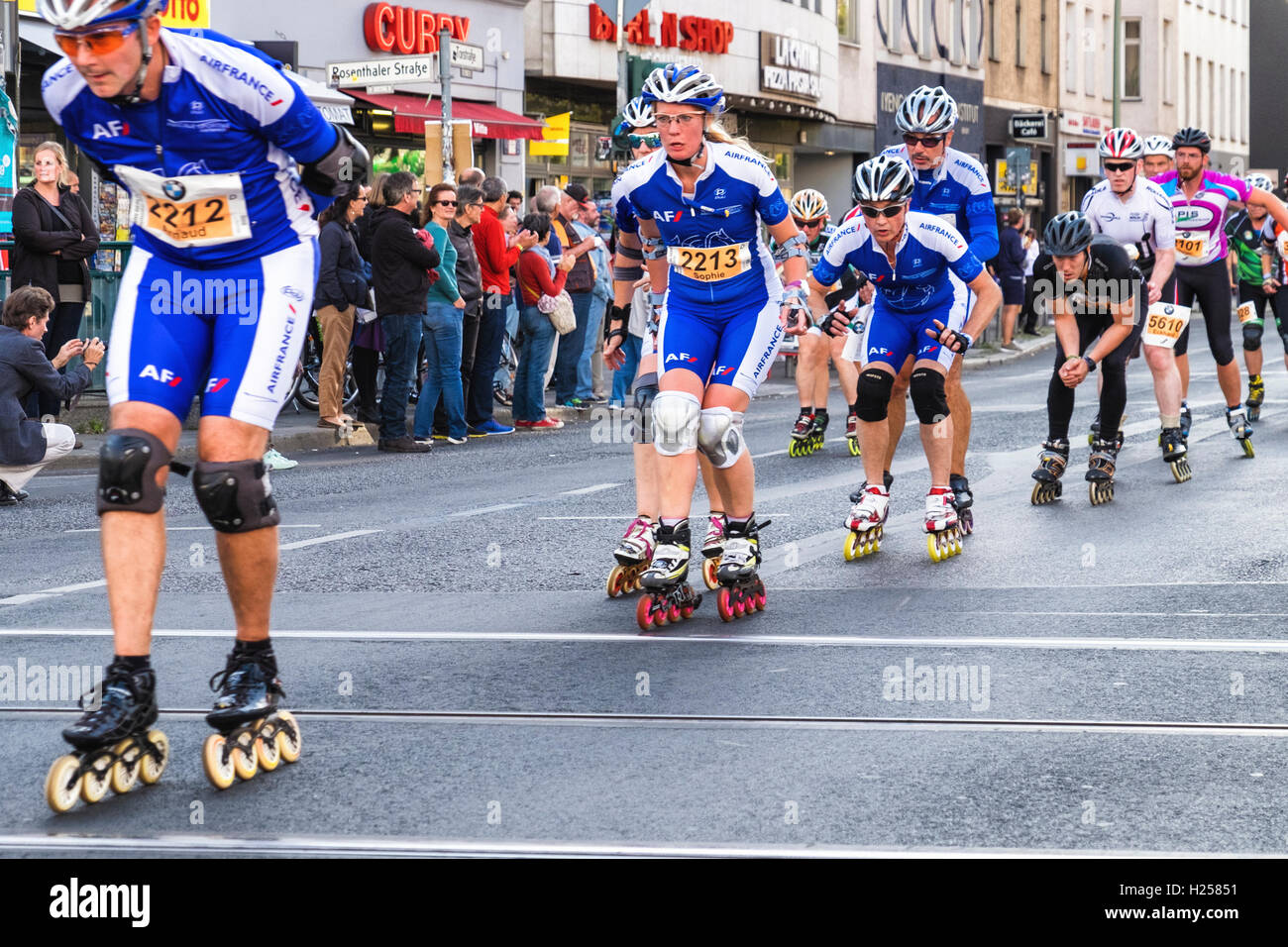 Berlin Germany, 24th September 2016. In-line skaters pass through Rosenthalerplatz during the annual In-line skating marathon Credit: Eden Breitz/Alamy Live News Stock Photo