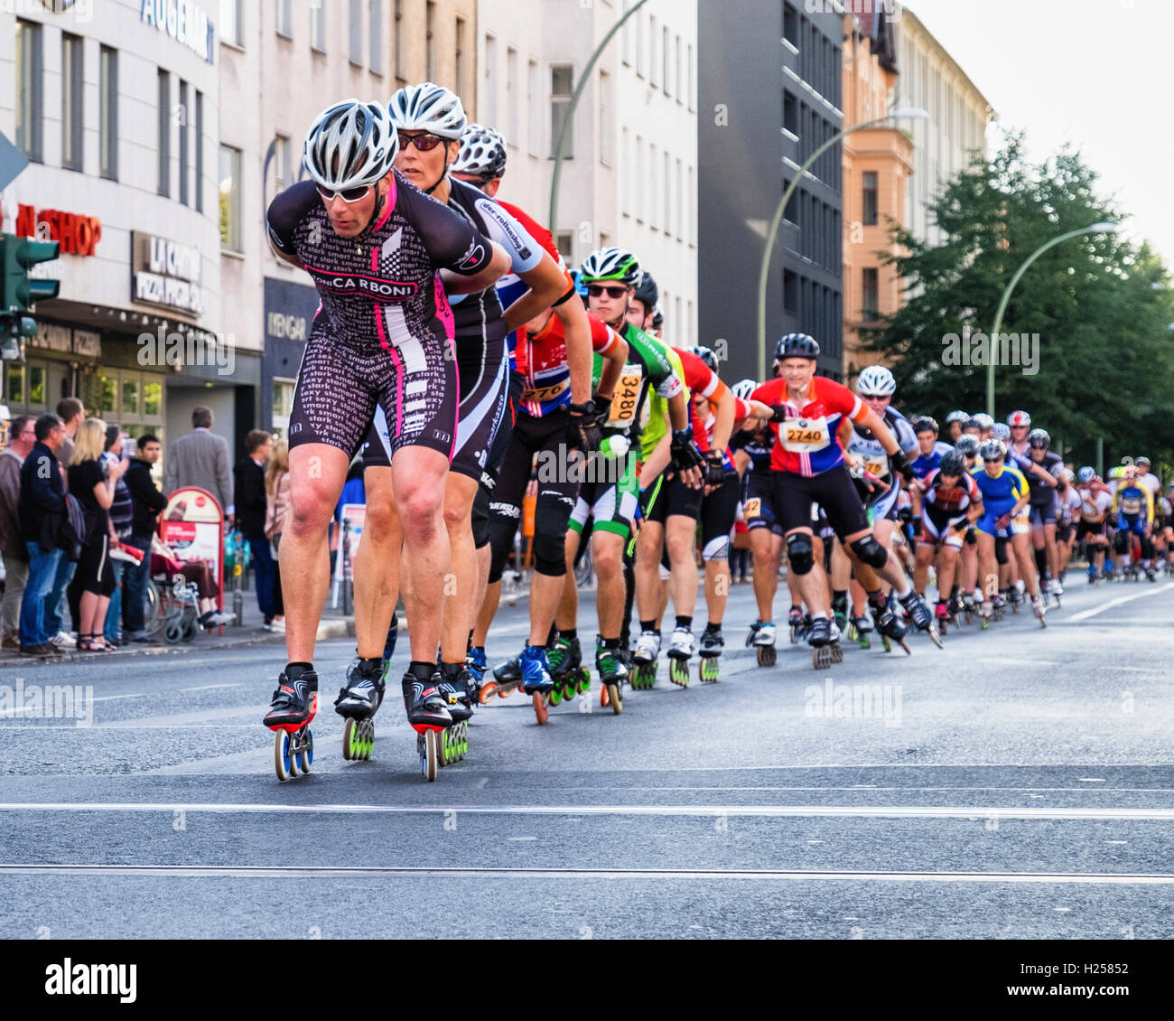 Berlin Germany, 24th September 2016. In-line skaters pass through Rosenthalerplatz during the annual In-line skating marathon Credit: Eden Breitz/Alamy Live News Stock Photo