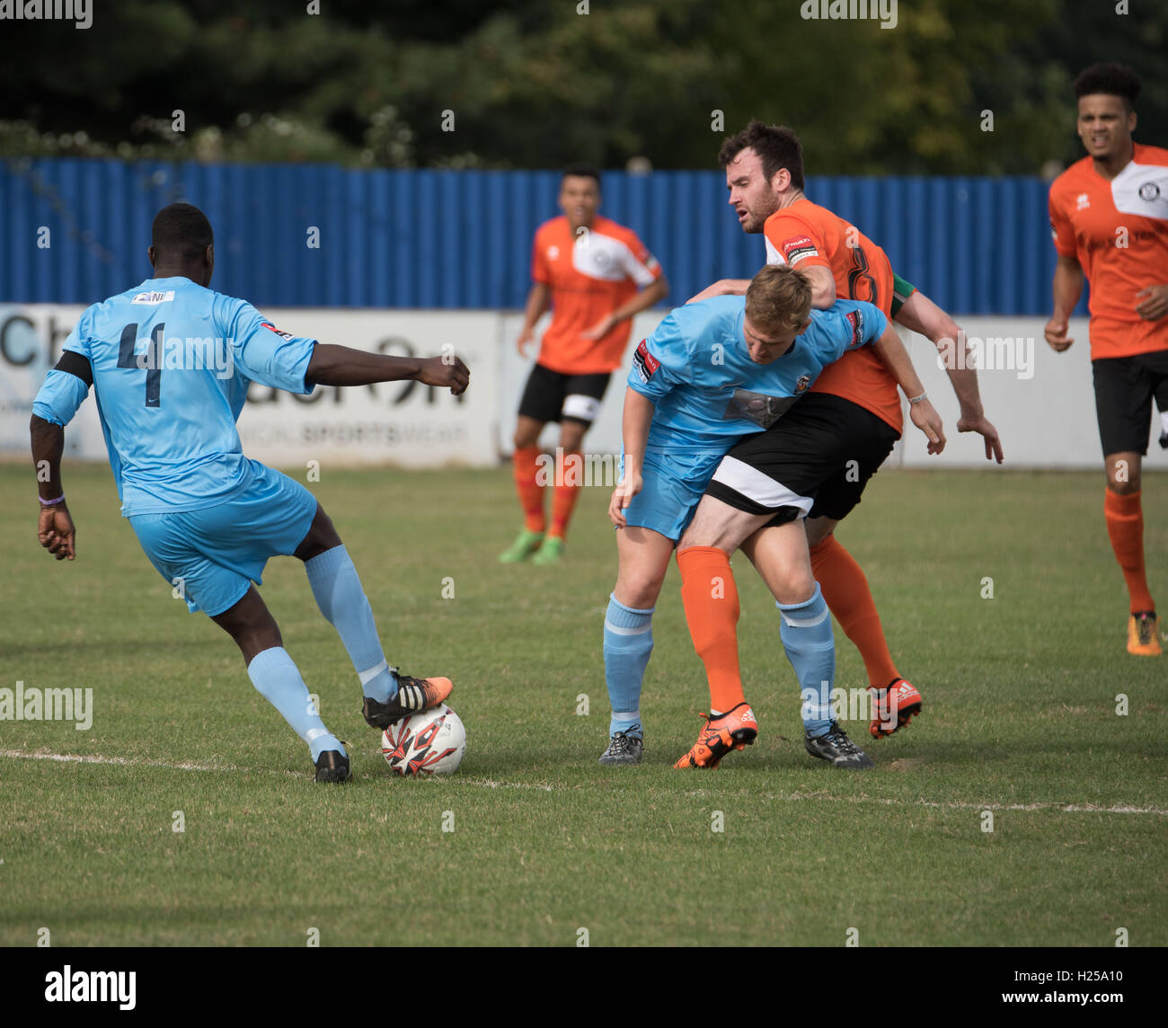 Brentwood, Essex, UK. 24th September, 2016. Brentwood, Essex, Brentwood Twon FC vs Bury Town FC,,Sam Owusu (4) gains possession during the Brentwood FC Vs Bury Toen FC match won by Bury Town FC. Credit:  Ian Davidson/Alamy Live News Stock Photo