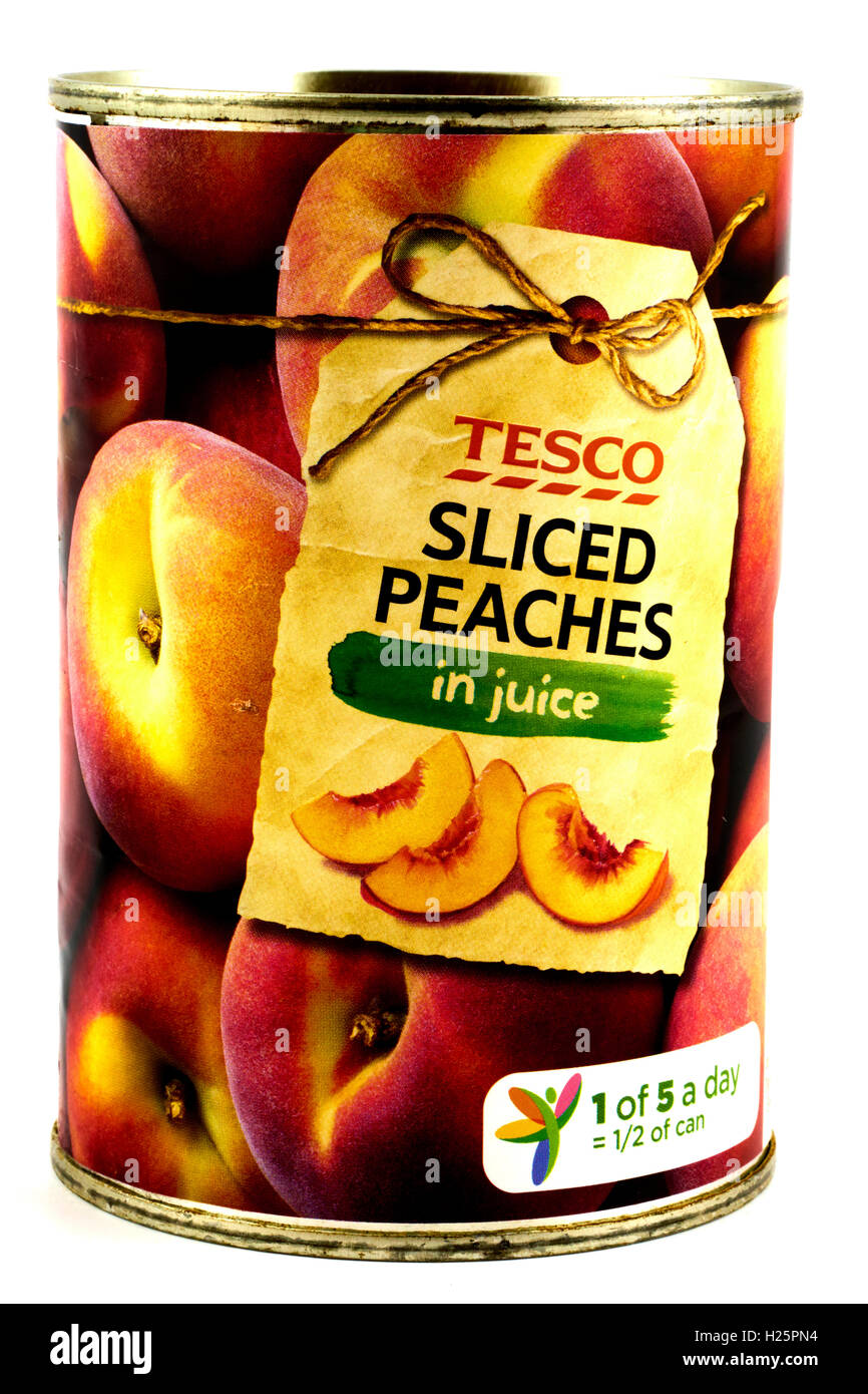 Tesco Sliced Peaches In Juice Stock Photo Alamy