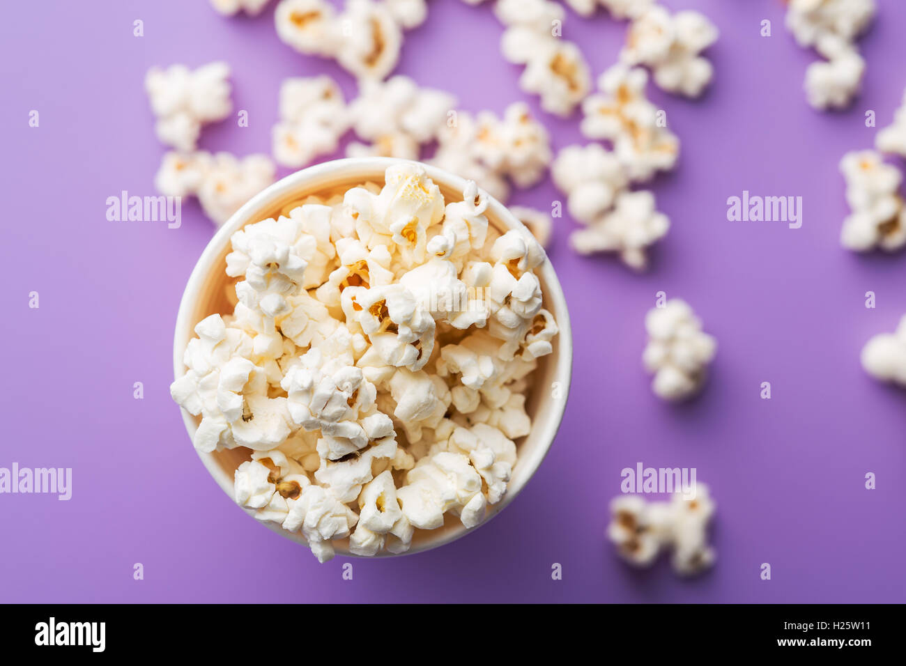 Popcorn in cup. Top view. Stock Photo