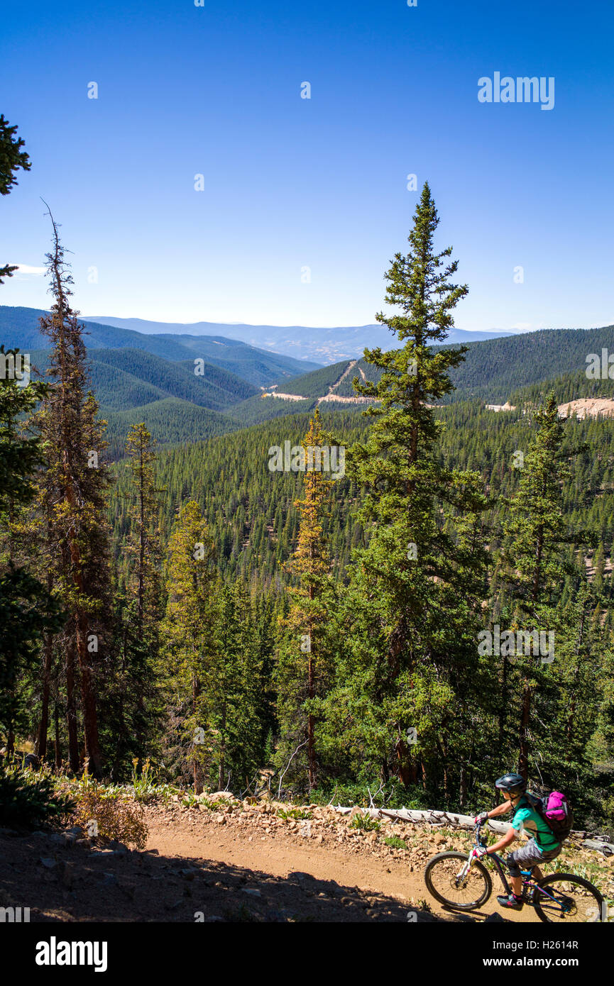 Mountain biker on the famous Monarch Crest Trail, along the Continental Divide, Rocky Mountains, Central Colorado, USA Stock Photo