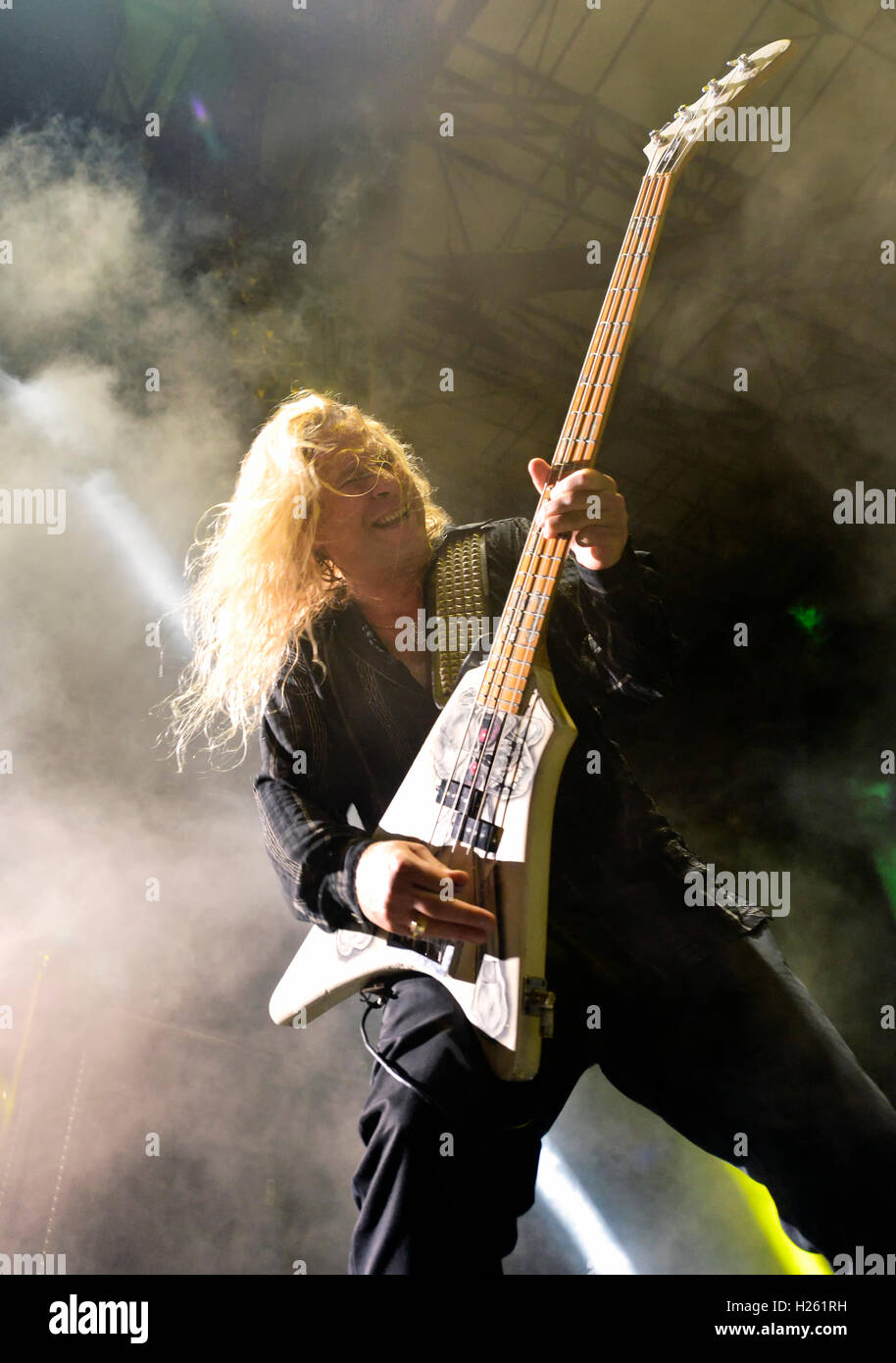 September 17, 2016, Irvine California, Dana Strum Bassist for Vince Neil on stage at the Sirius XM Hair Nation Fest Stock Photo