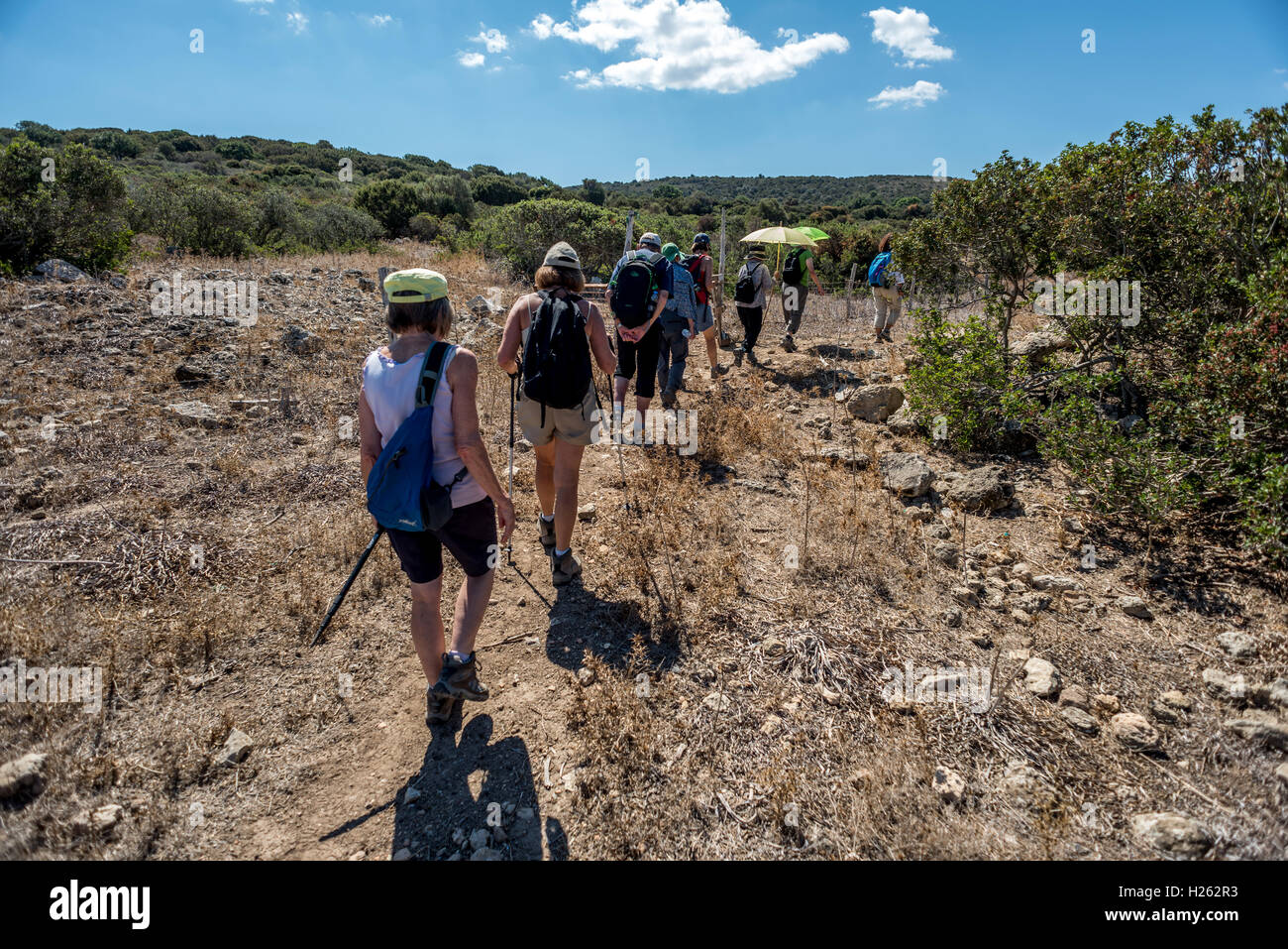 Ramblers walking on the Karpass Paninsula of northern Cyprus Stock Photo