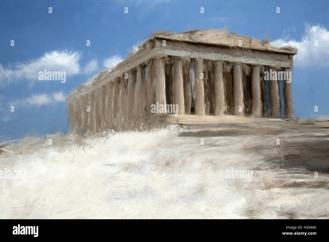 Painting style illustration of Athens Parthenon ancient Temple Stock Photo