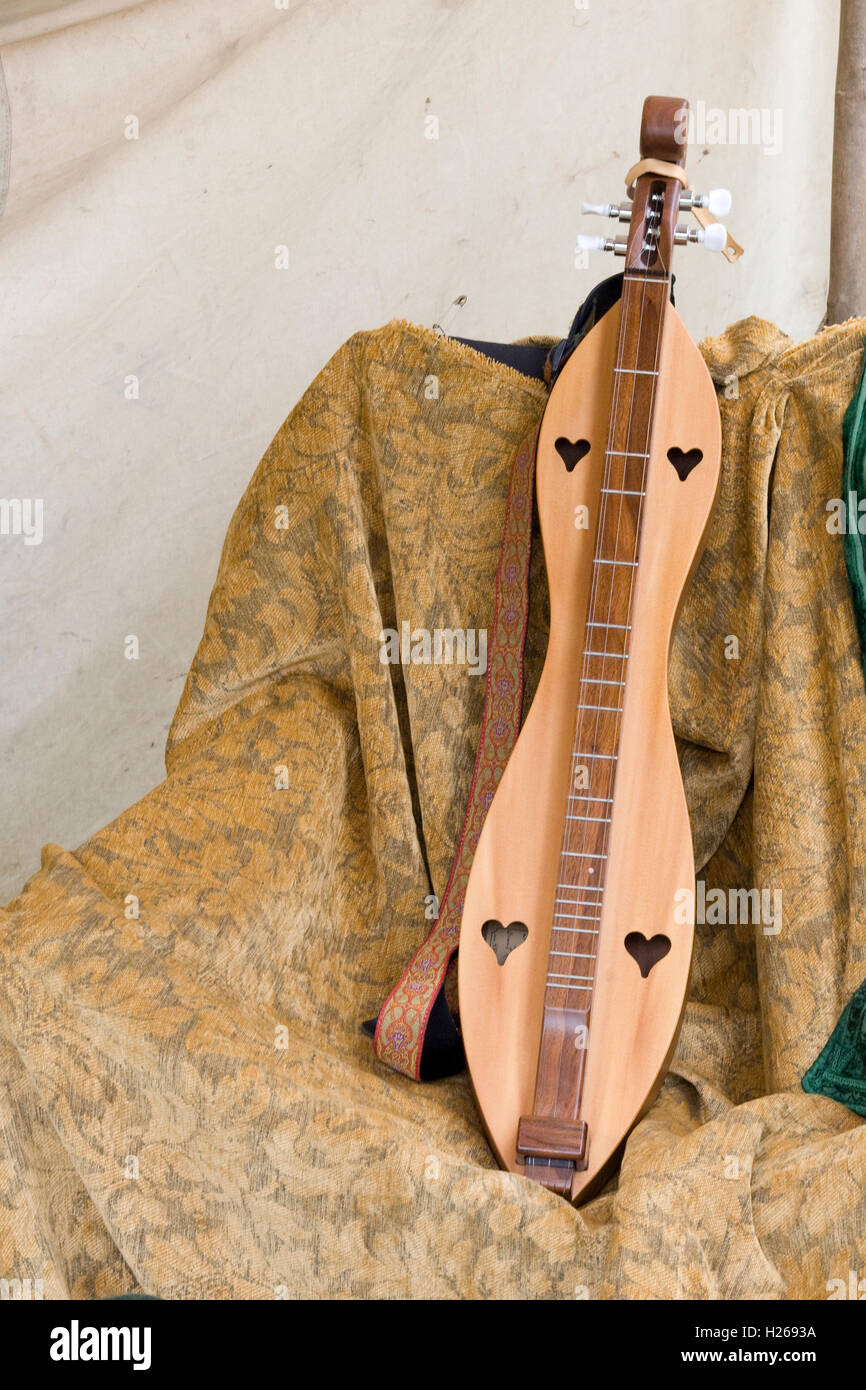 Mountain Dulcimer, Medieval Musical instrument Stock Photo