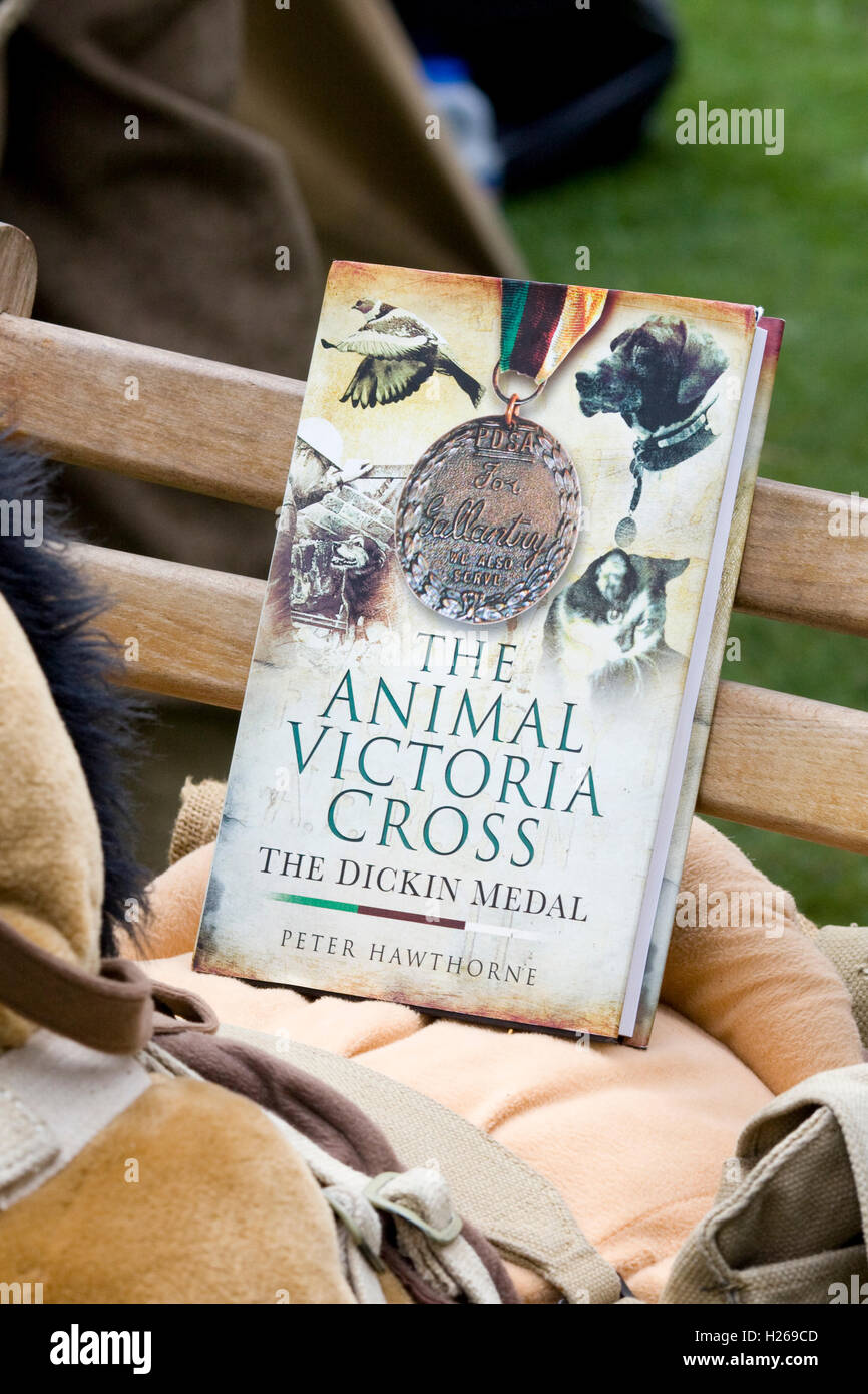 The Animal Victoria cross 'The Dickens Medal' Book on a bench Stock Photo