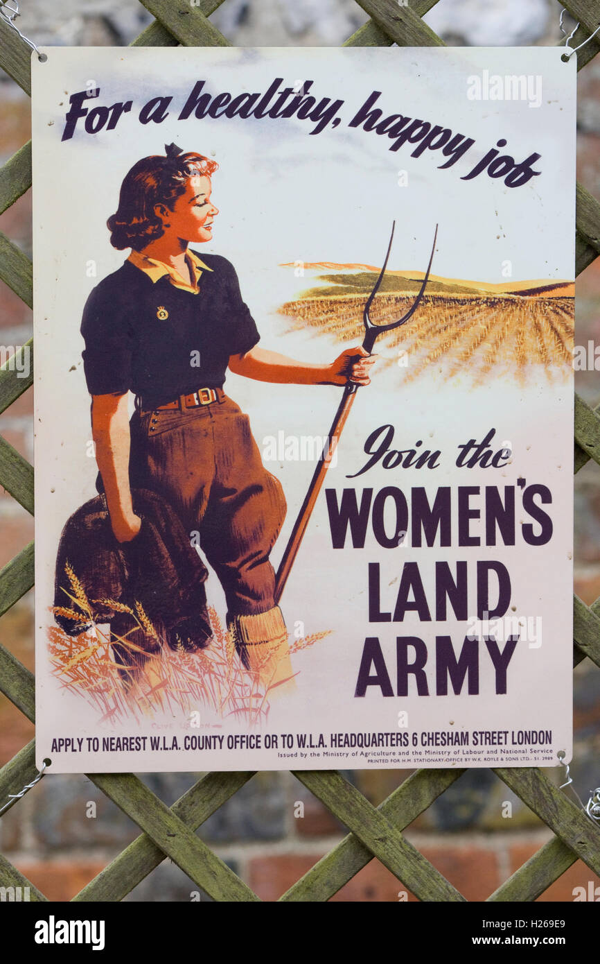 information sign 'For a healthy and happy Job' 'join the women's land Army' Stock Photo