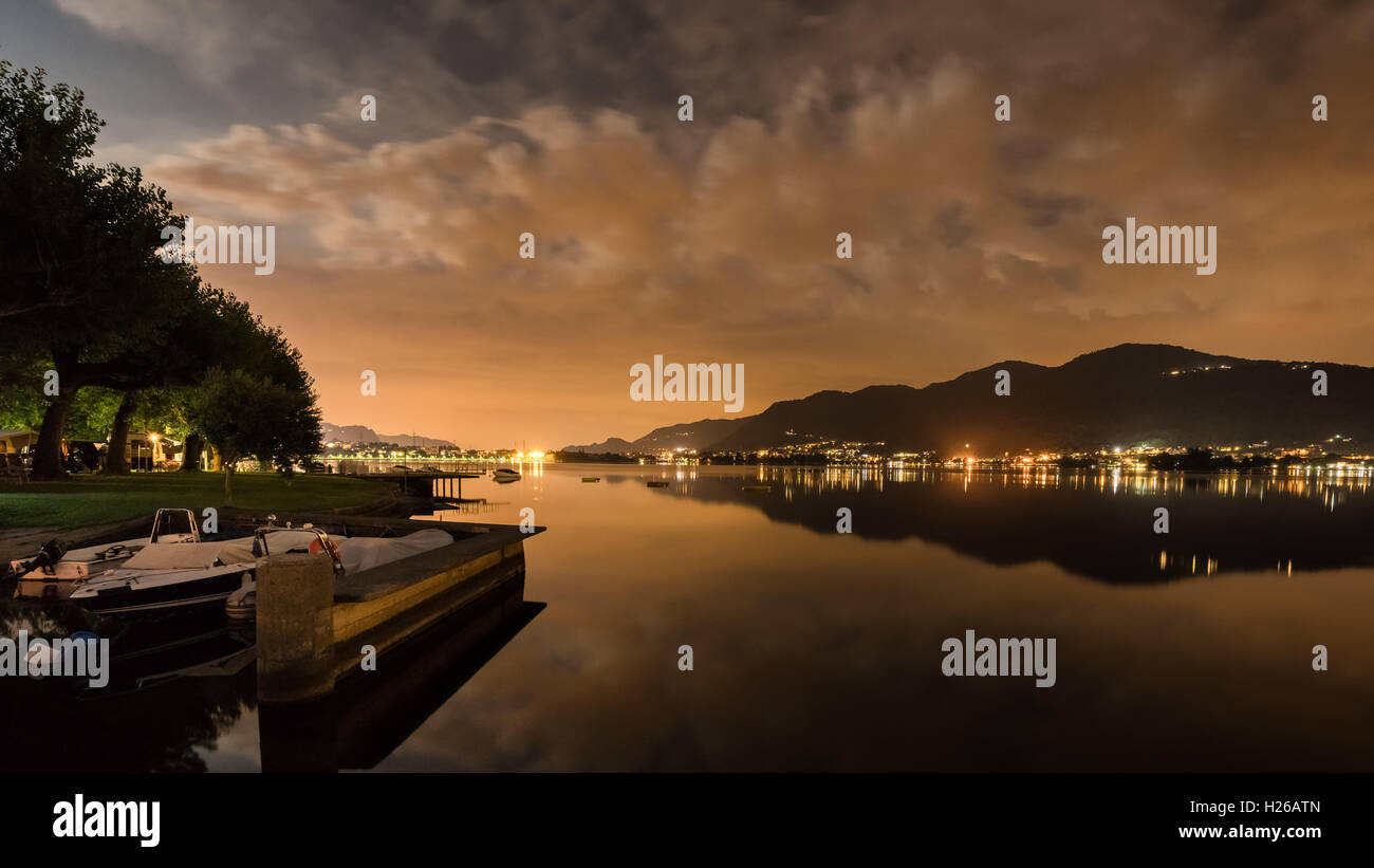 Night at Lago di Garlate Lake, Italy, Europe, EU Stock Photo