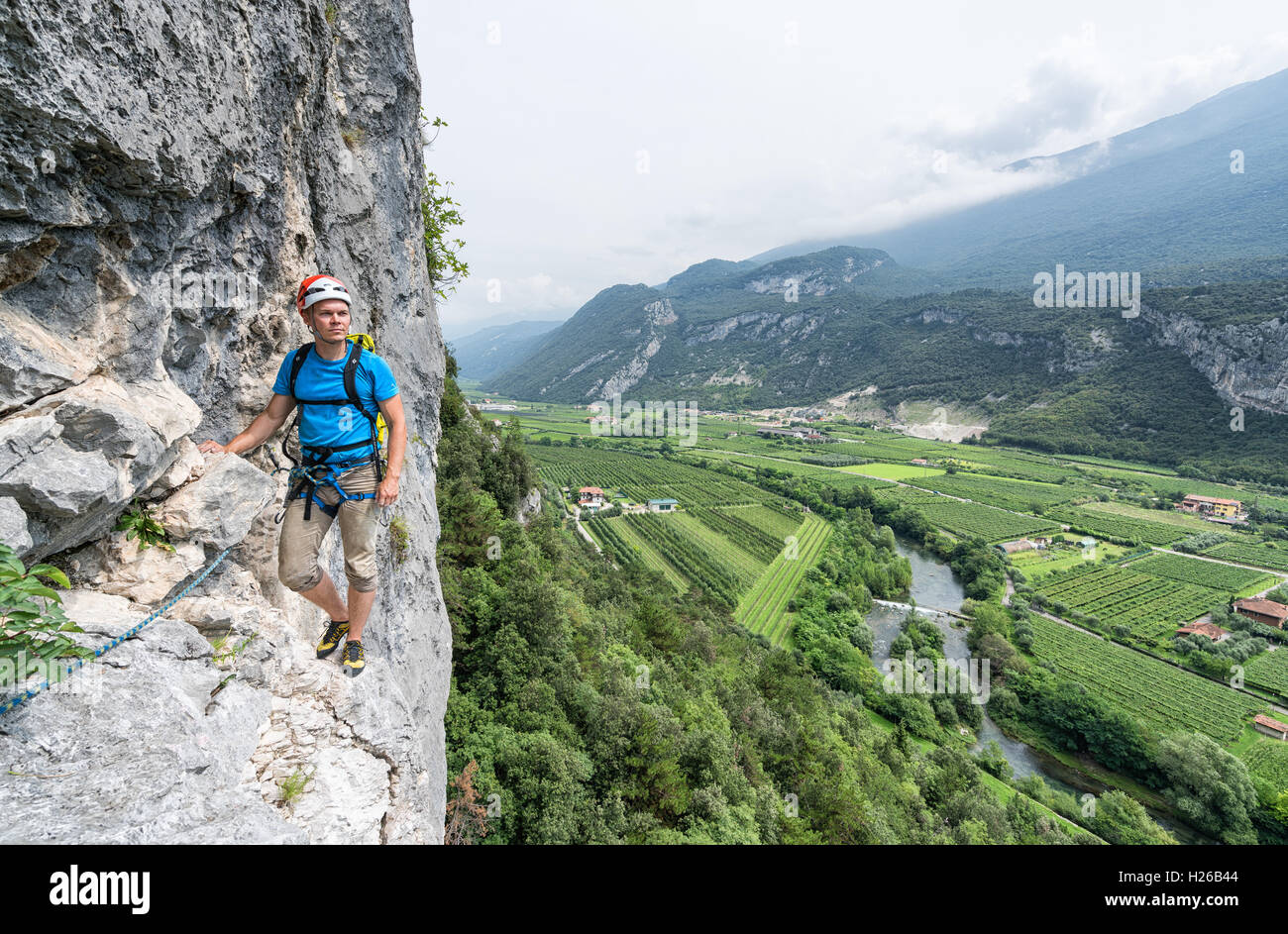 Multi-pitch rock climbing at Arco, Riva del Garda, Italy, Europe, EU Stock Photo