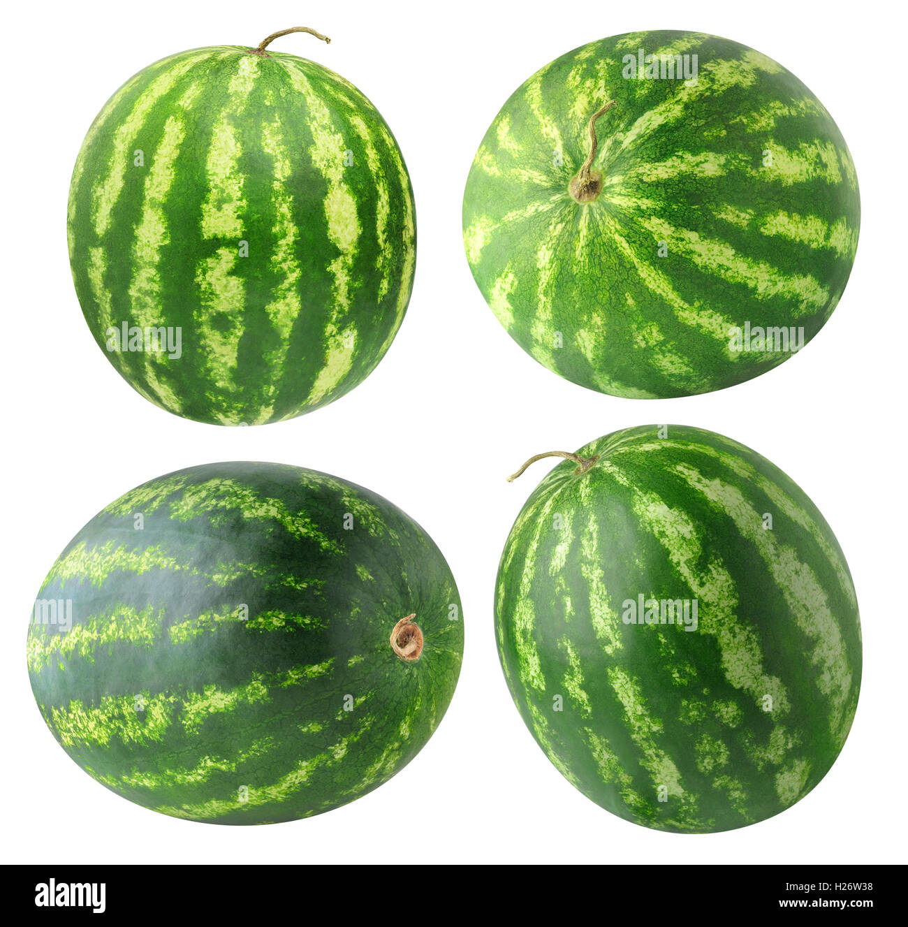 Isolated watermelons. Collection of four watermelon fruits isolated on white background with clipping path Stock Photo