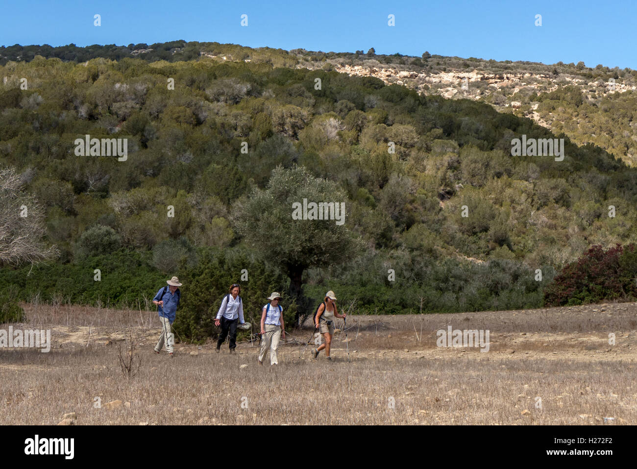 Ramblers walking on the Karpass Paninsula of northern Cyprus Stock Photo
