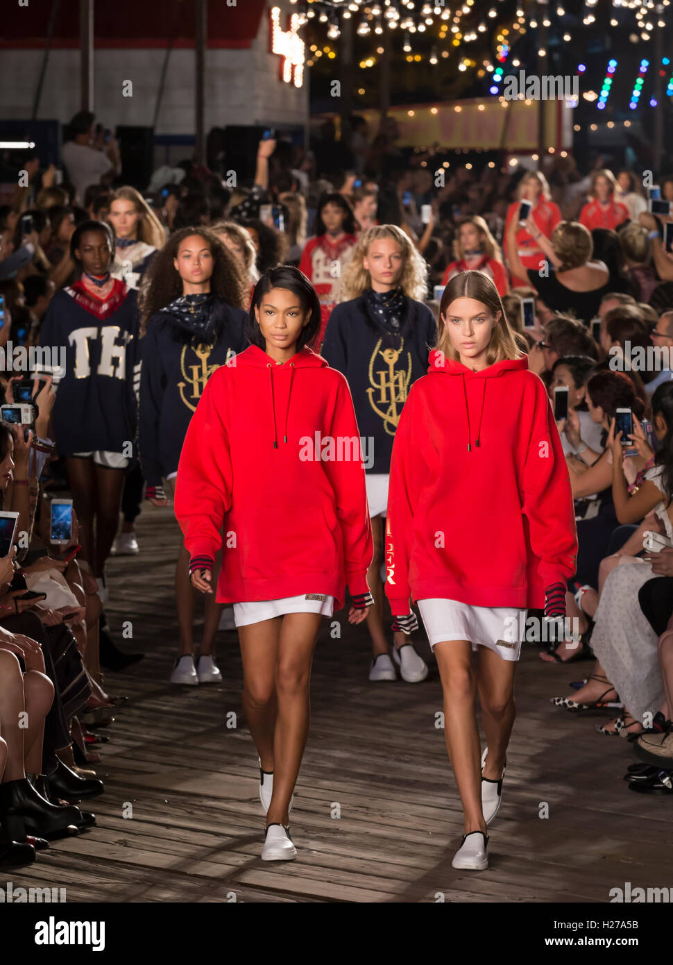 NEW YORK, NY - SEPTEMBER 09, 2016: Chanel Iman and Josephine Skriver walk  the runway at Tommy Hilfiger Women's Fashion Show Stock Photo - Alamy