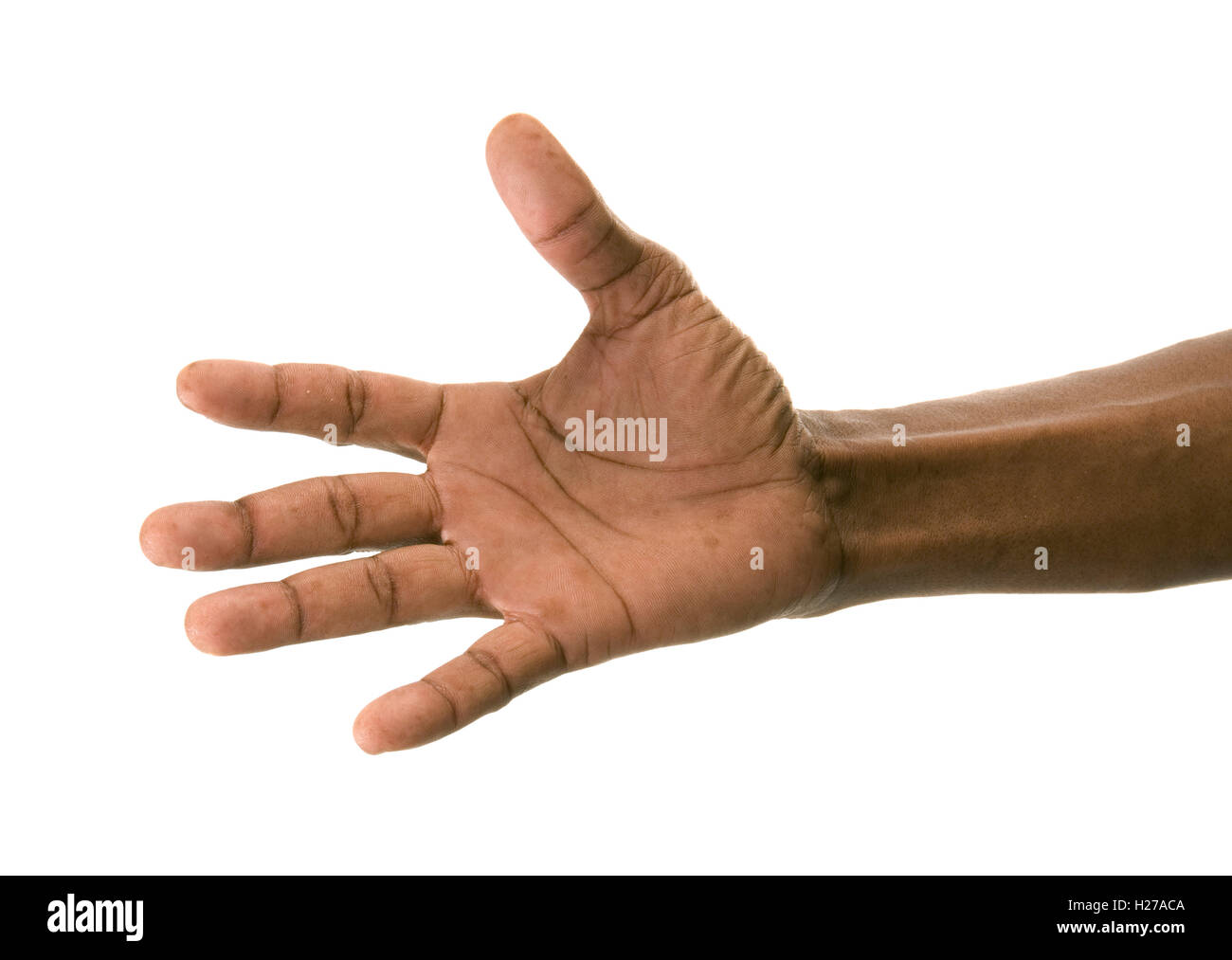 African's open hand begging or appealing Stock Photo