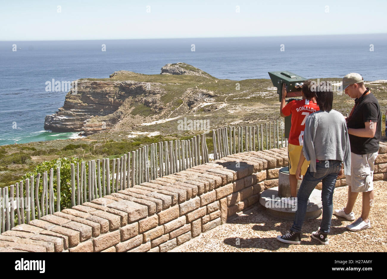 People using binoculars at Cape Point, South Afica Stock Photo