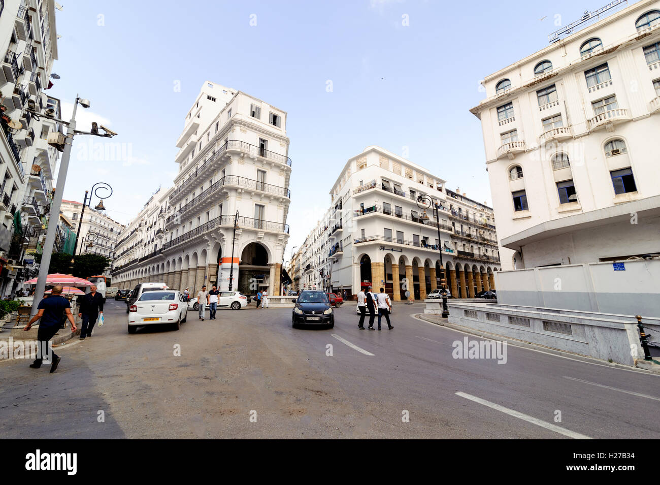 :French colonial buildings in Algiers Algeria.Buildings are being renovated by Algerian government Stock Photo