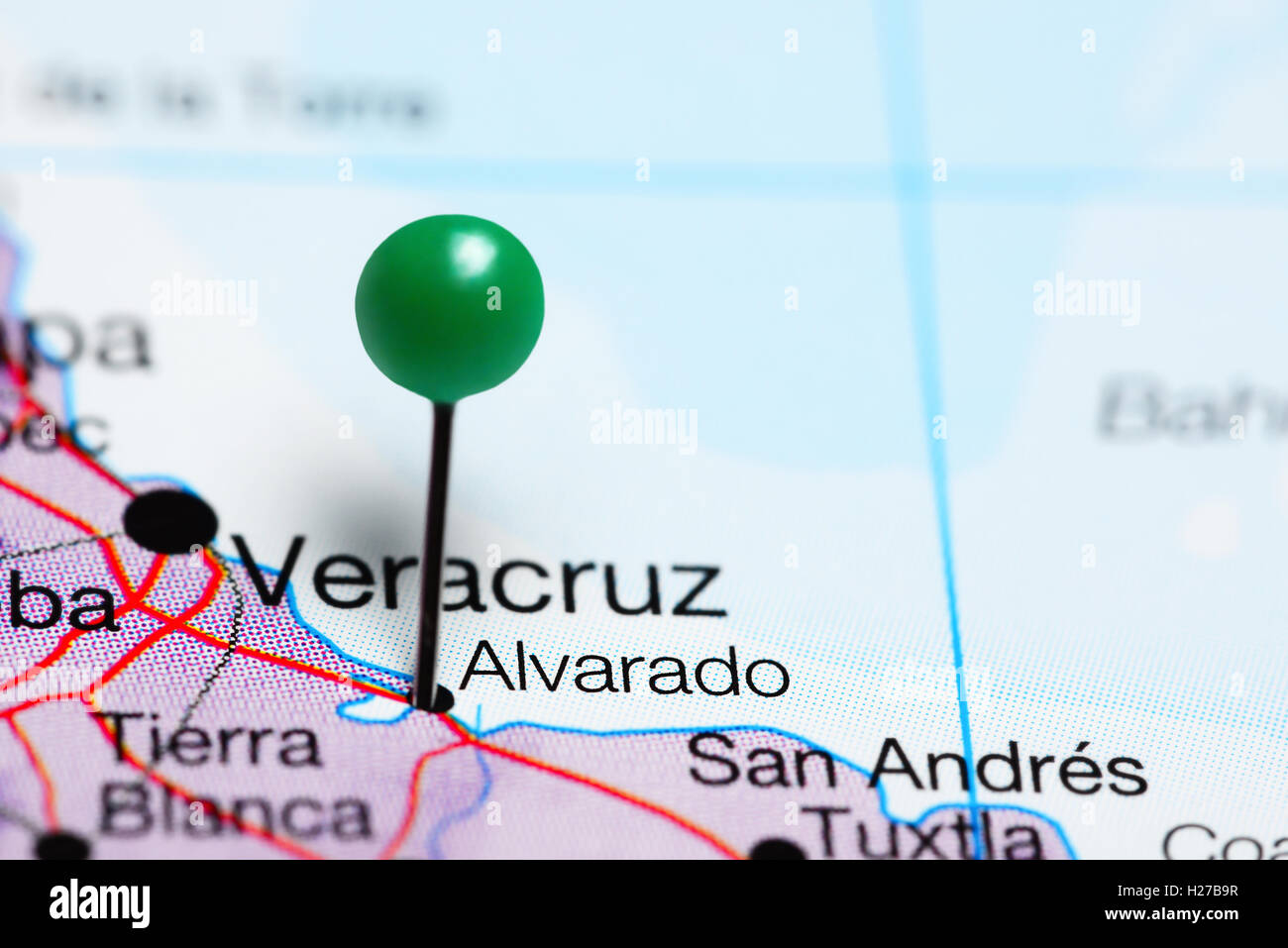 Alvarado pinned on a map of Mexico Stock Photo