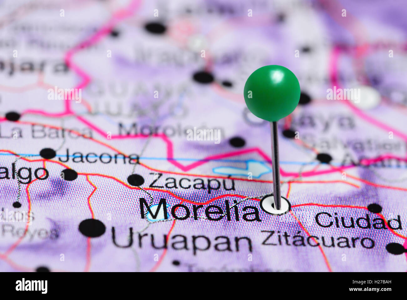 Morelia pinned on a map of Mexico Stock Photo Alamy