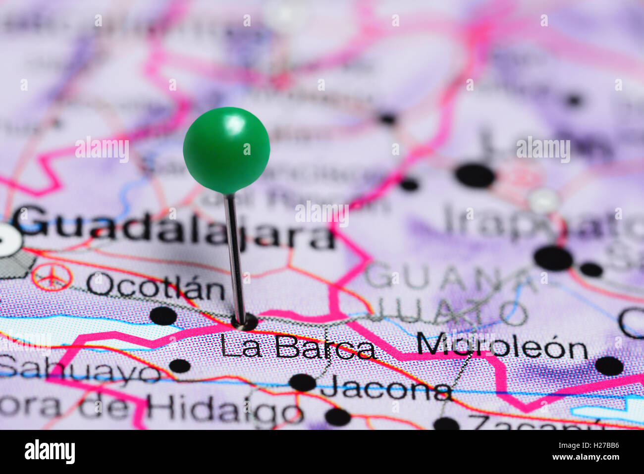 La Barca pinned on a map of Mexico Stock Photo