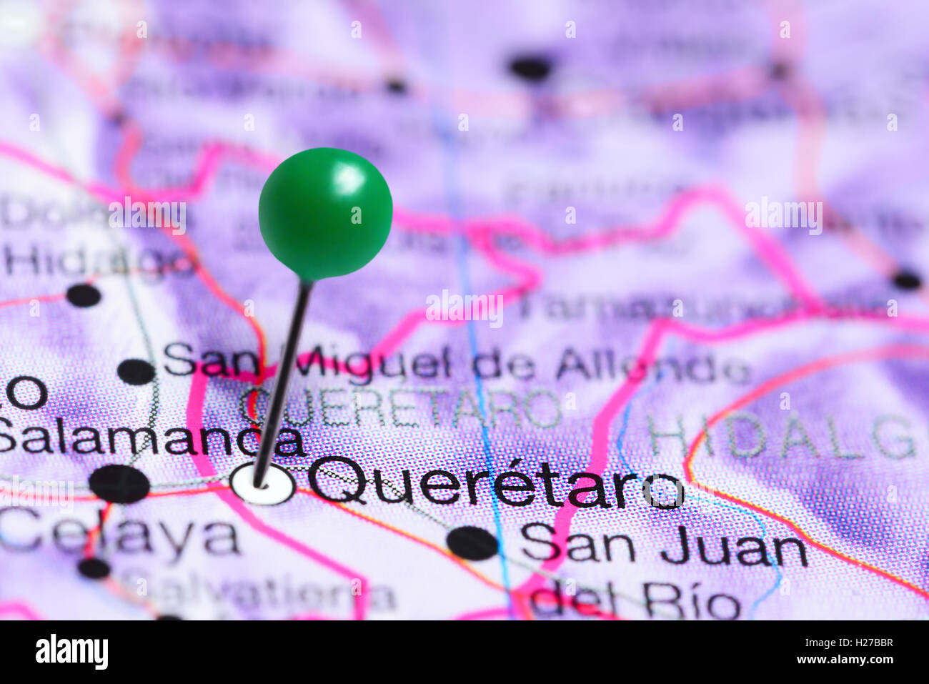 Queretaro pinned on a map of Mexico Stock Photo
