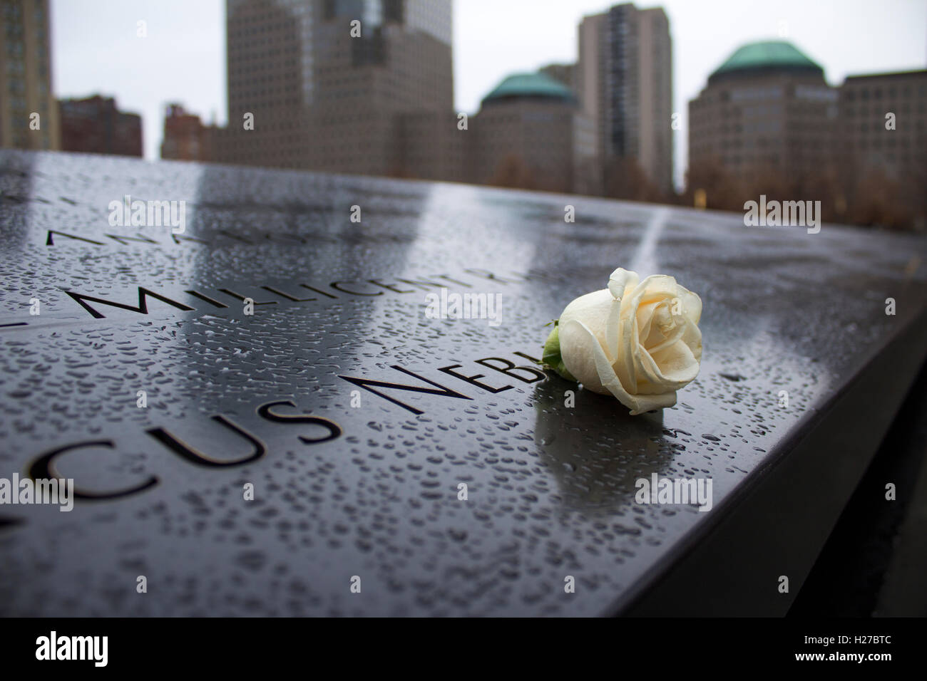 911 Memorial in the rain Stock Photo