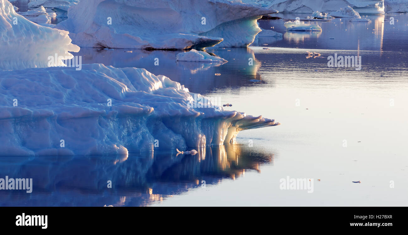 Icebergs on Sermilik Fjord near settlement of Tiniteqilaq, East Greenland Stock Photo