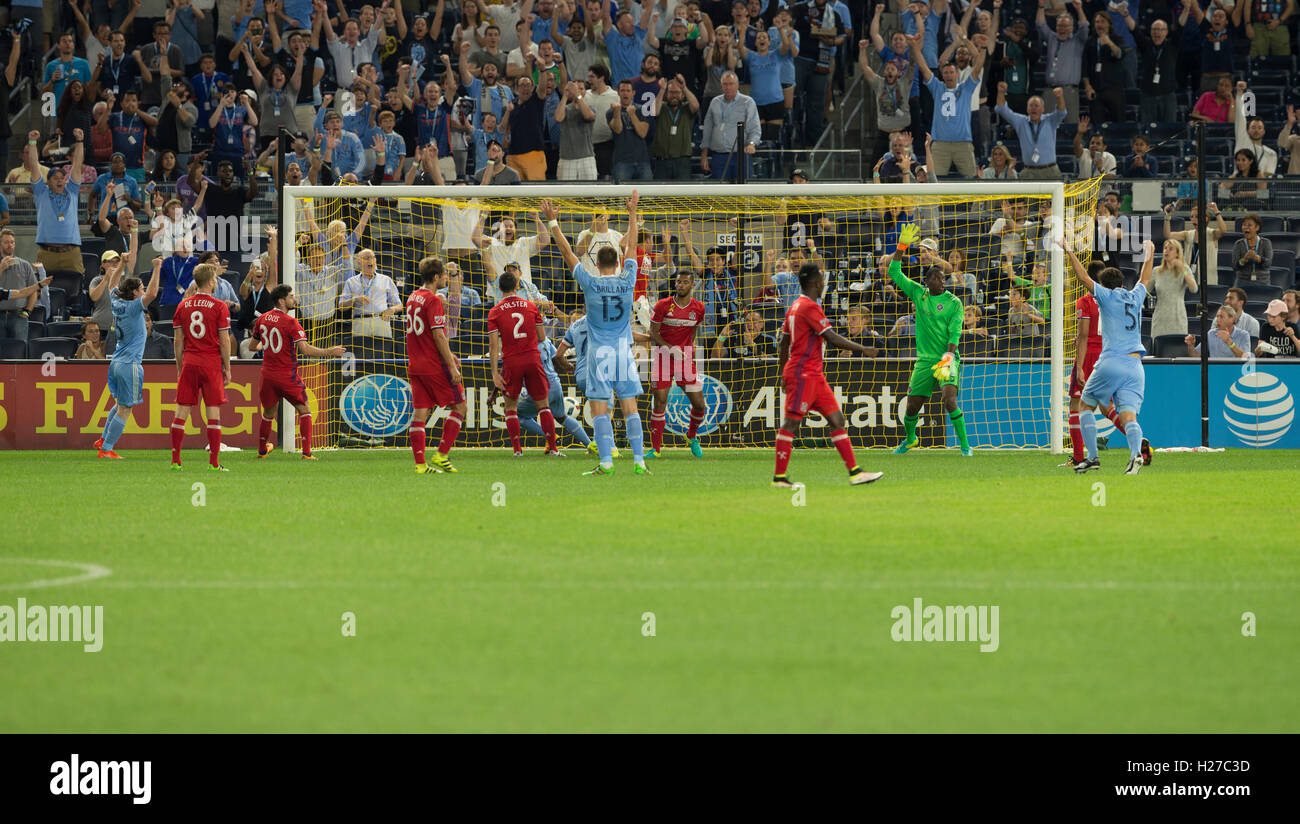 New York, NY USA September 23, 2016 NYCFC players celebrate goal by