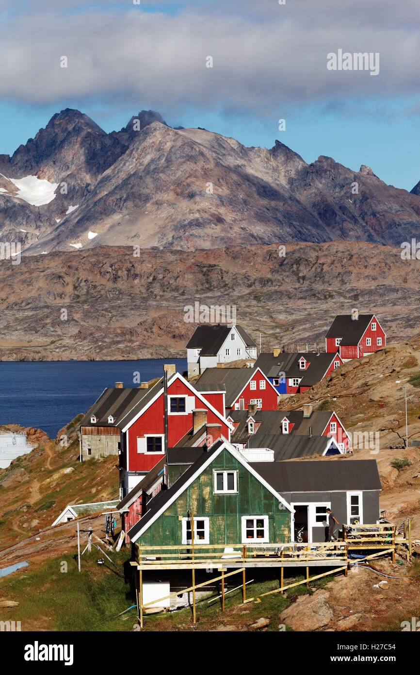 Town of Tasiilaq on Ammassalik Island, East Greenland Stock Photo