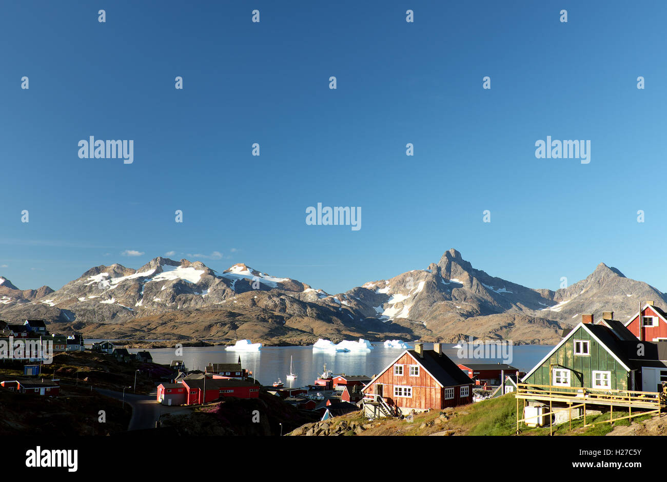 Town of Tasiilaq on Ammassalik Island, East Greenland Stock Photo