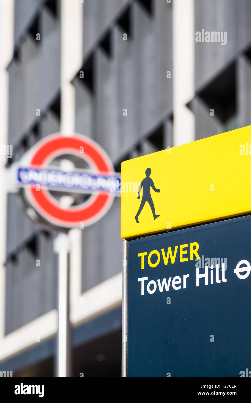 Tower Hill signpost, London, England, U.K. Stock Photo