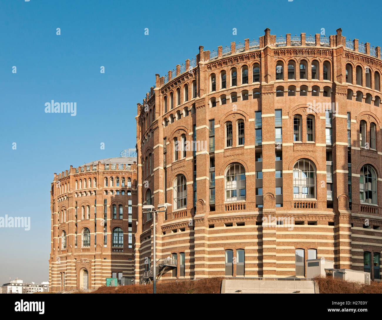 Renovated Buildings of Gasometers A and B in Simmering, Vienna (Wien), Austria Stock Photo