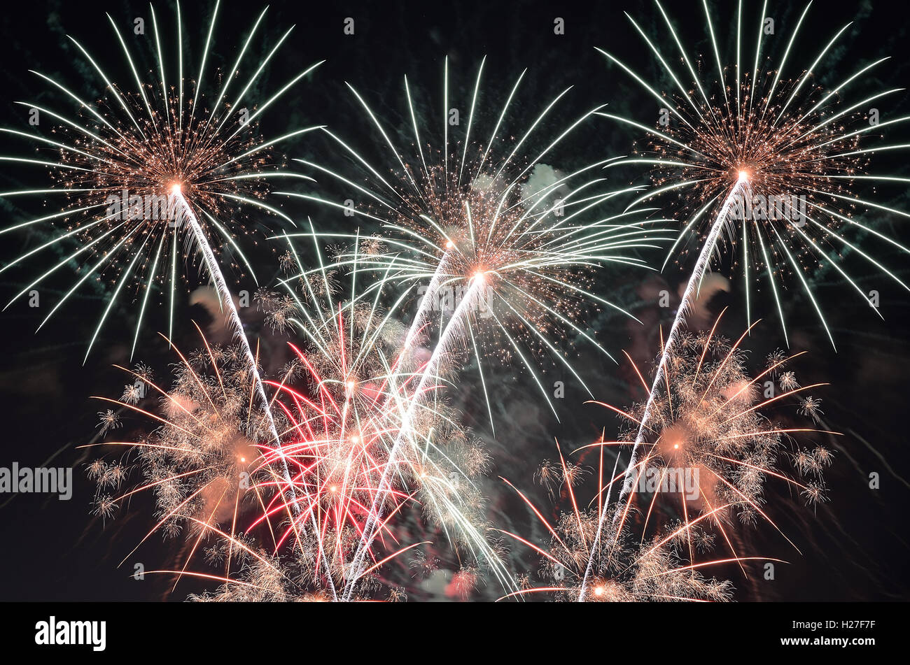 Amazing fireworks in the sky in the night Stock Photo