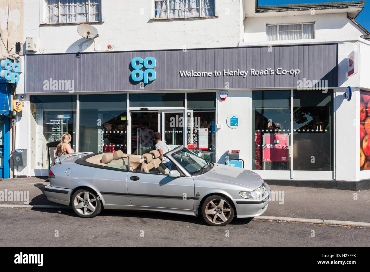 Co-operative store with new sign and logo following retro 1960s rebrand in 2016. Stock Photo