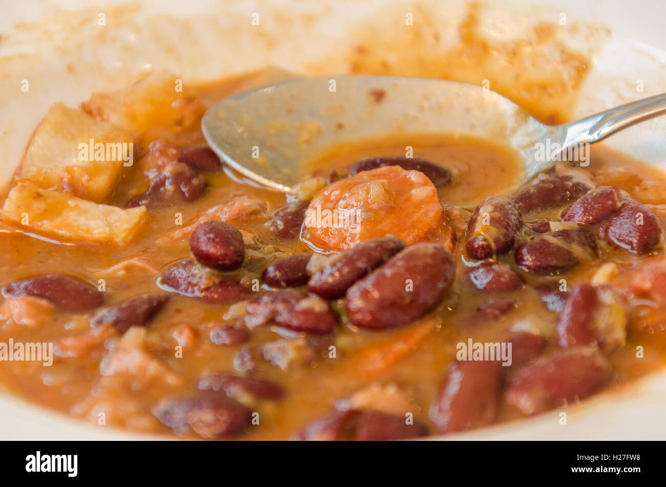 A spicy stew made with pork, chorizo and kidney beans Stock Photo Alamy