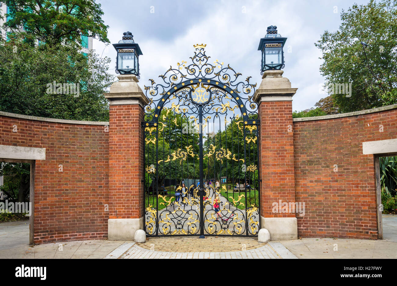 Ornate gates at the entrance to Holland Park off Kensington High Street