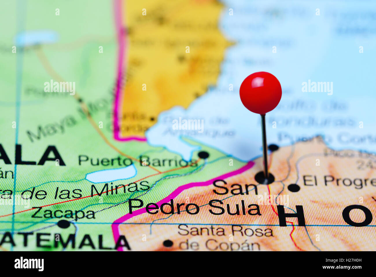 San Pedro Sula Pinned On A Map Of Honduras H27H0H 