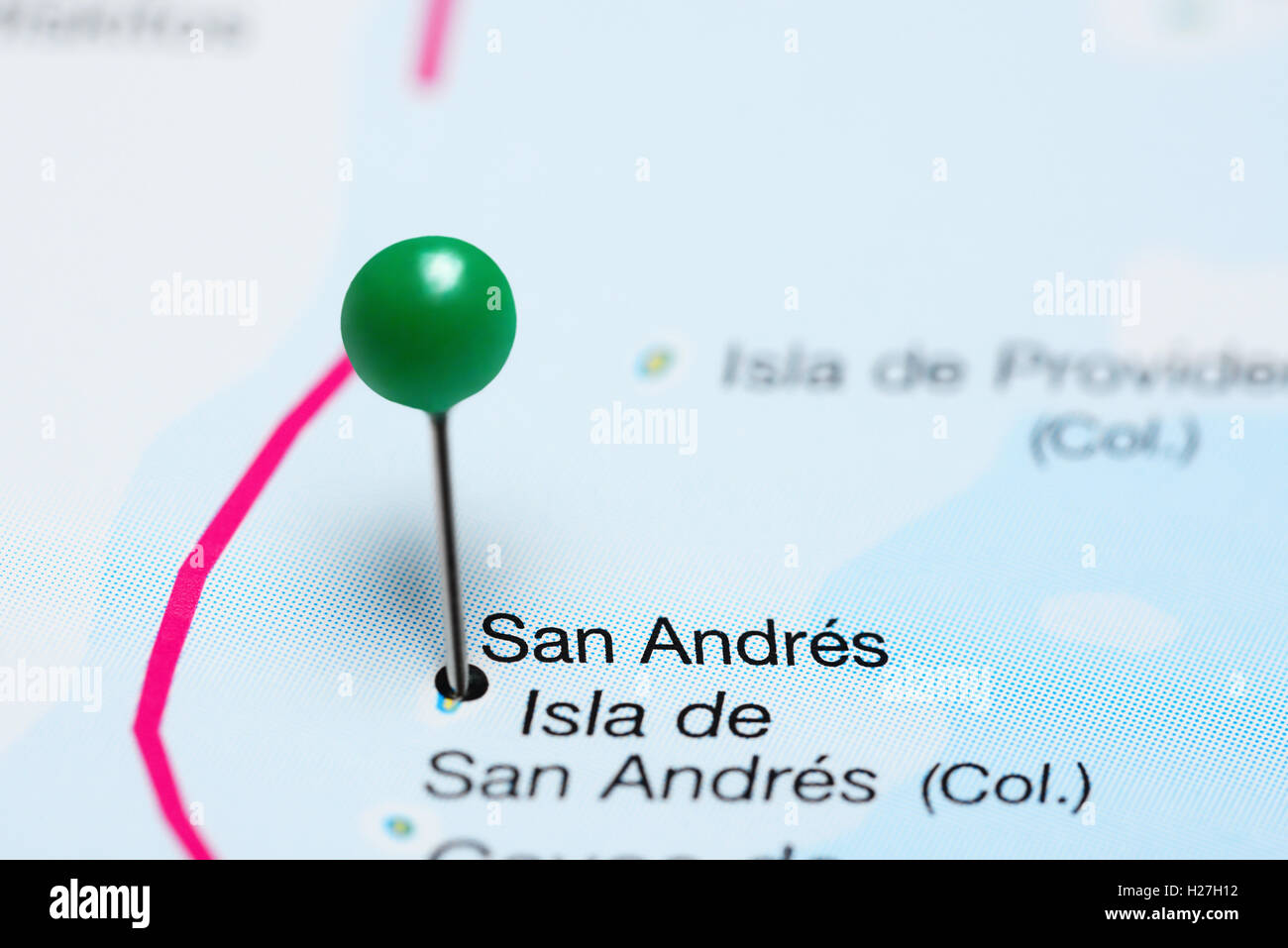 San Andres pinned on a map of Colombia Stock Photo